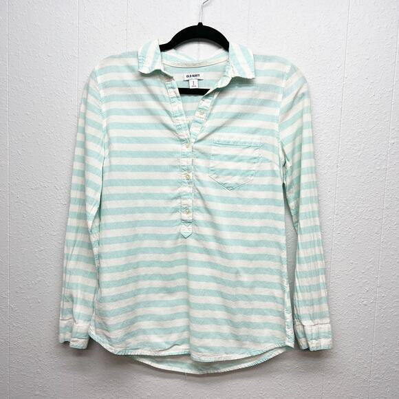 Old Navy 1/2 Button Womens Striped Cotton Shirt Small Capsule Minimalist Coastal - Picture 1 of 13